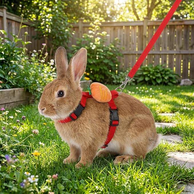 Adjustable Bunny Rabbit Harness and Leash Set, Cute Vest Harness for Small Pets, Guinea Pig, Ferret, Kitten, Puppy, Bunny Accessories for Rabbits