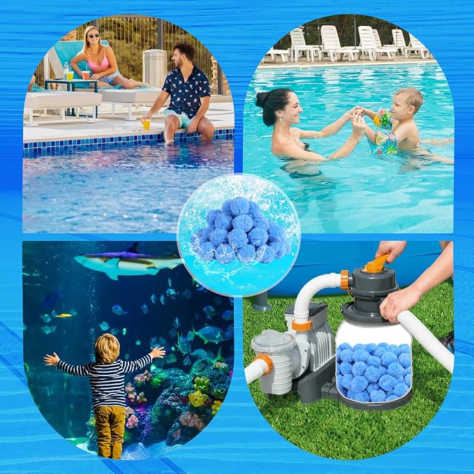 Askyli 2.9 lbs Pool Filter Balls for Sand Filter, Reusable Pool Sand Filter Balls, Efficient Pool Filter Sand, Suitable for All Sand Filter System (Equals 100lbs Pool Filter Sand) - Light Blue