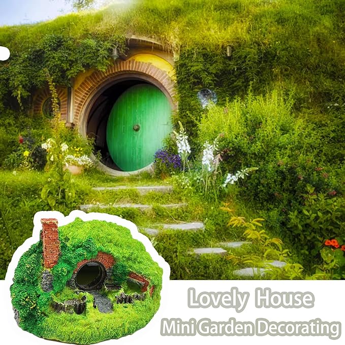Tfwadmx Fish Tank Hobbit Decorations,Resin Small Fish Cave Hideout House,Aquarium Decor Hide Hole Shelter Castle Ornaments Mini Garden Decorating Accessories