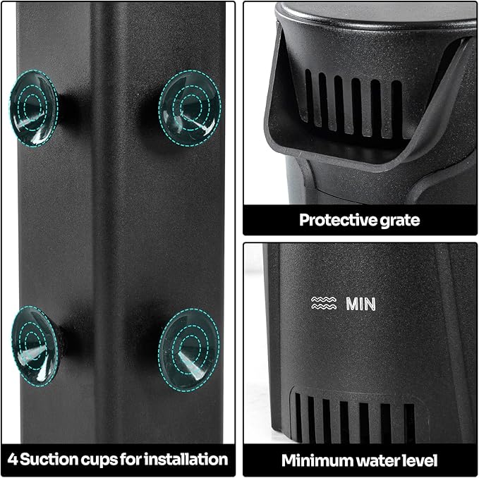 Yaubay Quiet Internal Aquarium Filter, 3-Stage Bio-Filtration Low-Level Waterfall Small Power Filter with Protective Grate for Up to 10 Gallon Fish Turtle Shrimp Tank Filtration (Filter) (Filter)