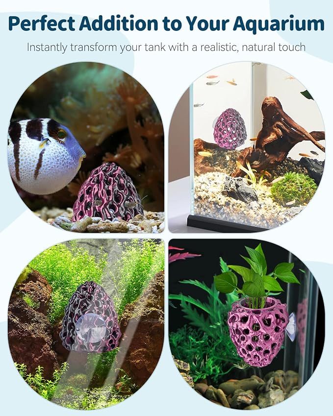 Uniclife Shrimp Cave, Shrimp Hides for Aquarium, Realistic Plastic Aquarium Coral Rock Decorations with Suction Cup, Betta Hideout Tank Accessories for Fish Tank Decor, Purple-to-Black Gradient