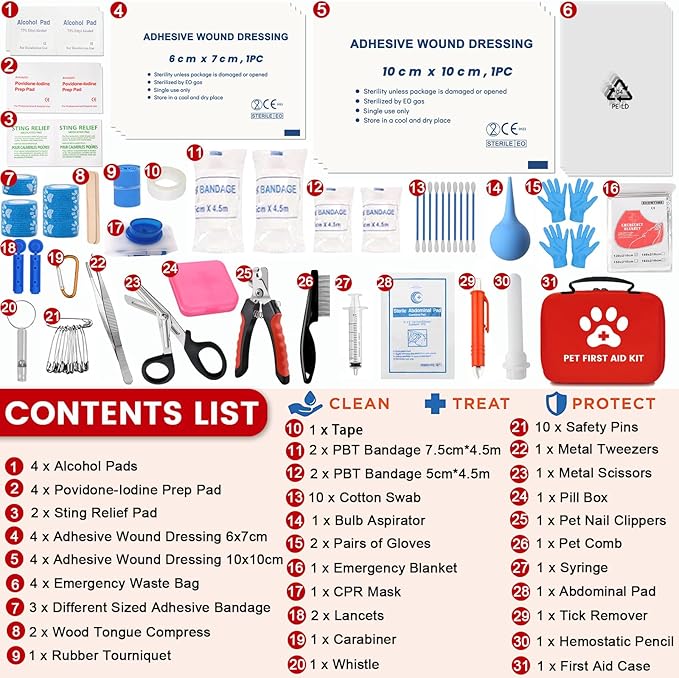 Generic Dog First Aid Kit, Pet First Aid Kit for Dogs and Cats, Home Office Travel Car First Aid Kit Emergency Kit Dog Travel Kit for Hiking, Dog Medical kit Emergency Survival Kit, Red