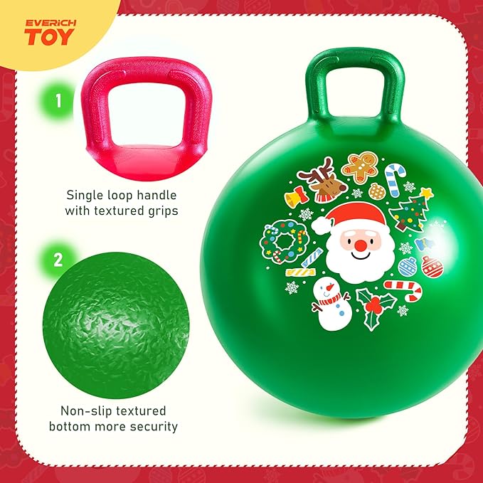 2-Pack Hopper Ball for Kids 18In Sit On Bouncy Ball with Handle with Christmas Reindeer Ears, The Top Green & Red Christmas Boys Girls Gifts for 4 5 6 7 8 Yr Old Indoor Outdoor Active Play