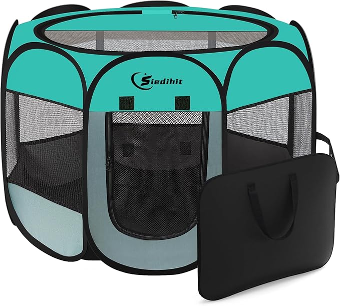 Pink Puppy Playpen for Middle Dog Cat, Dogs Tent Crate Cage Indoor/Outdoor, Portable Pop Up Dog Kennel with Carrying Bag for Rabbits, Removable Top (Green, Small)
