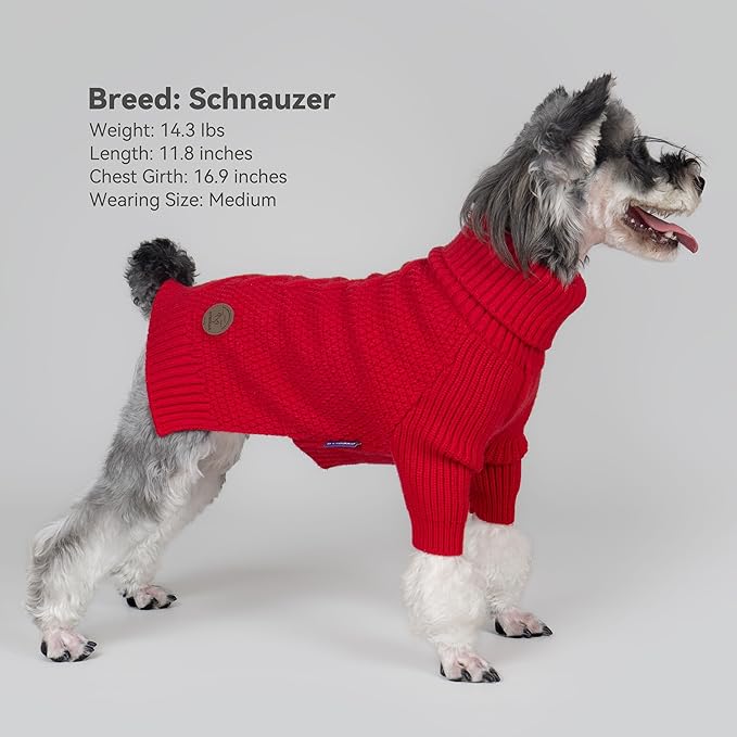 cyeollo Warm Small Dog Christmas Sweater, Knit Cold Weather Doggy Sweaters for Small Dogs Girl Pullover Winter Dog Clothes with Turtleneck for Indoor & Outdoor Wear, Red M
