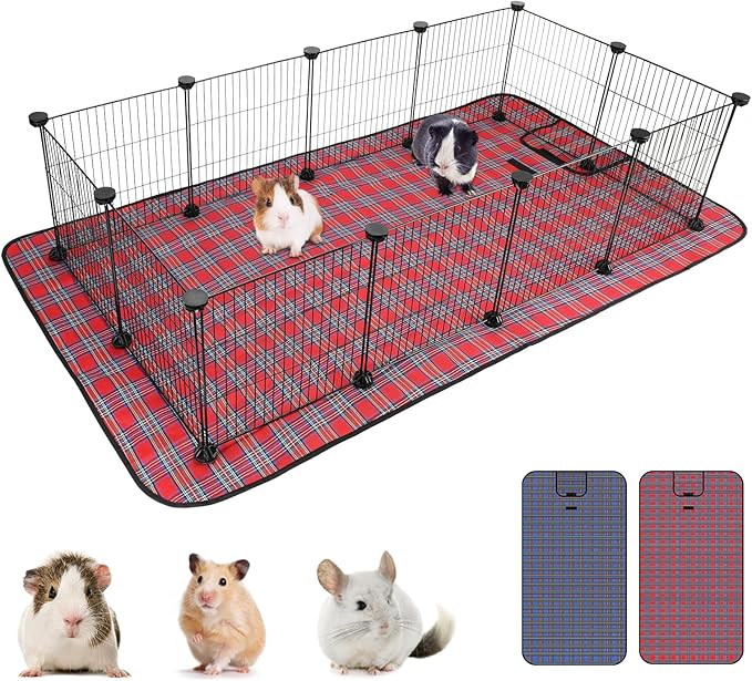 Pet Playpen with Mat, Small Animal Cage with Mat, Guinea Pig Cages, Puppy Pen for Indoors with Colorful Mat, 12 Panels Interior Metal Wire Yard Fence