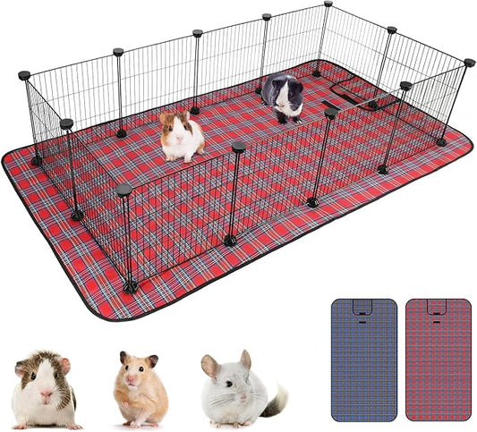 Pet Playpen with Mat, Small Animal Cage with Mat, Guinea Pig Cages, Puppy Pen for Indoors with Colorful Mat, 12 Panels Interior Metal Wire Yard Fence
