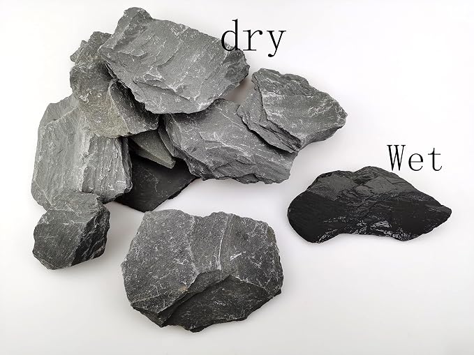 Voulosimi Natural Slate Rocks PH Neutral Stone Perfect Rocks for Aquariums, Landscaping Model,Tank Decoration,Amphibian Enclosures (7.5 LB, 1-3 inch)