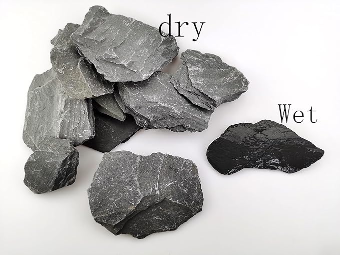 Voulosimi Natural Slate Rocks PH Neutral Stone Perfect Rocks for Aquariums, Landscaping Model,Tank Decoration,Amphibian Enclosures (3.5 LB, 3-5 inch)