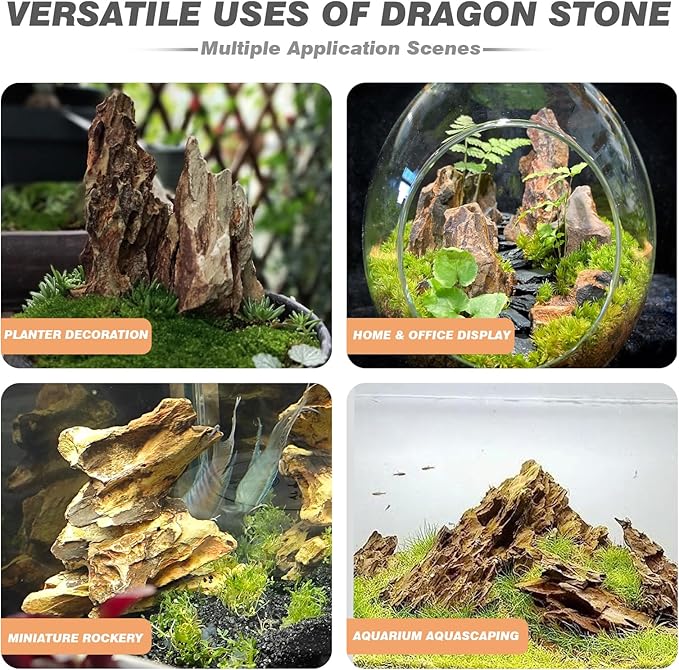 Unocho Dragon Stone Aquarium Rocks 5lb Seiryu Stone for Aquariums Landscaping Model Fish Tanks Terrariums Vivariums Paludarium Amphibian Enclosures(2-4 inches)