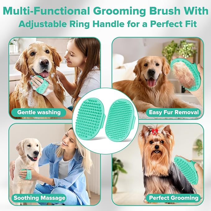 Augwind 6PCS Pet Grooming Kit for Dogs, Cats and Horses | Dog Washing Gloves | Cleanroom Gloves | Dog Bath Brush | Dog Bath Gloves | Dog Shampoo Brush | Dog Bath Supplies (Green)