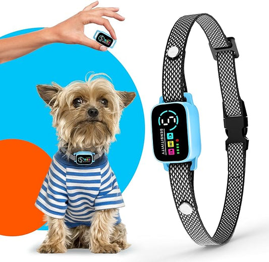 Bark Collar for Small Dogs 8-40 Ibs - No Shock Anti Barking Collar with Al Chip - 3 Modes & 5 Sensitivity Levels - Waterproof, Rechargeable, Magnetic Charging - Humane, Effective Training (Blue)