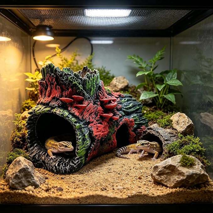 Aquarium Décor Artificial Driftwood House Fish Tank Ornamnt Cave | Bettas House ,Resin Hollow Tree Trunk Décor，Reptile Terrarium Decor，Fish Shrimp Goldfish Reptile Hide Cave for Play & Res