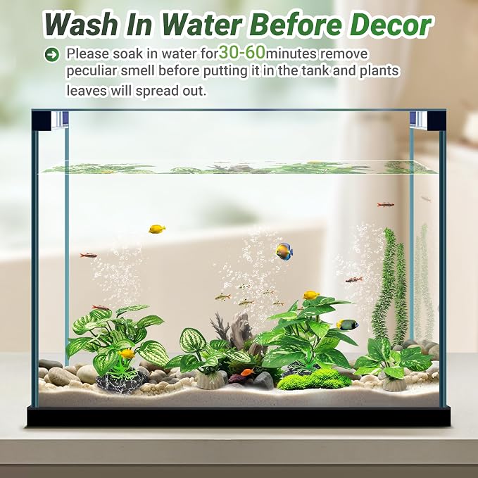 GOZILLA Silk Fish Tank Plants,Reptile Artificial Plant,Reptile Plants for Terrarium,Aquarium Decorations Accessories Set,Resin Pedestal Silk Aquarium Plant for Fish Tank.(4PCS/A-Set)