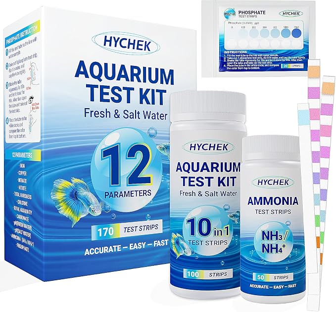 12 in 1 Accurate Aquarium Test Kit, Fresh and Salt Water Test Strips | 170 Strips, Fish Tank Aquariums Water Test Kit, Easy Fast Test Way, Multiple Uses, Includes Ammonia Phosphate Strips and More