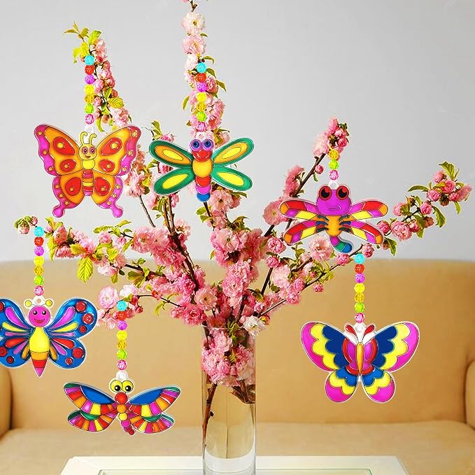 Ayhuhra 30 Set Butterfly Dragonfly Suncatcher Craft Kits, DIY Window Art | Spring and Easter crafts for summer parties, floral decor, garden themes, nature-inspired windows, and seasonal art projects