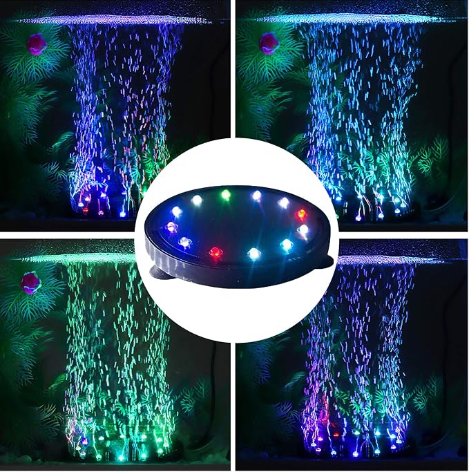 5 inch 12 LED Aquarium Bubble Light Air Stone, Fish Tank LED Air Bubbler Light Submersible Air Pump Bubble Stone Lamp for Turtle Fish Tank Decoration