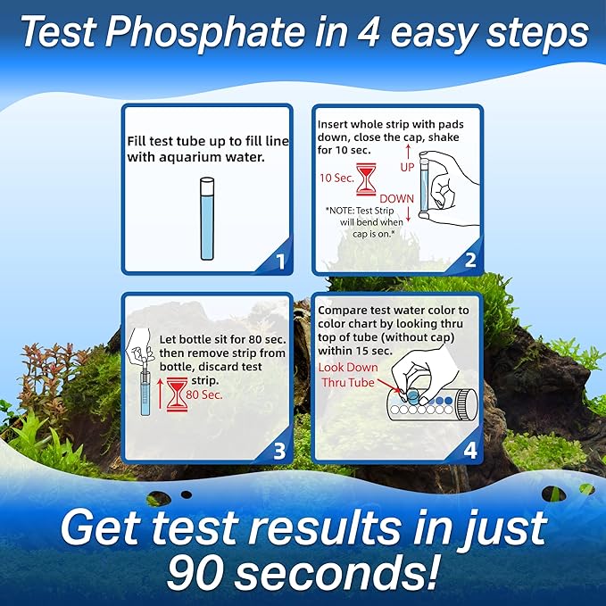 Phosphate Test Strips for Freshwater & Saltwater Fish Tank - Testing Strips for Fresh & Salt Water Aquarium - Lab Grade Water Tester Kit - 100 Count
