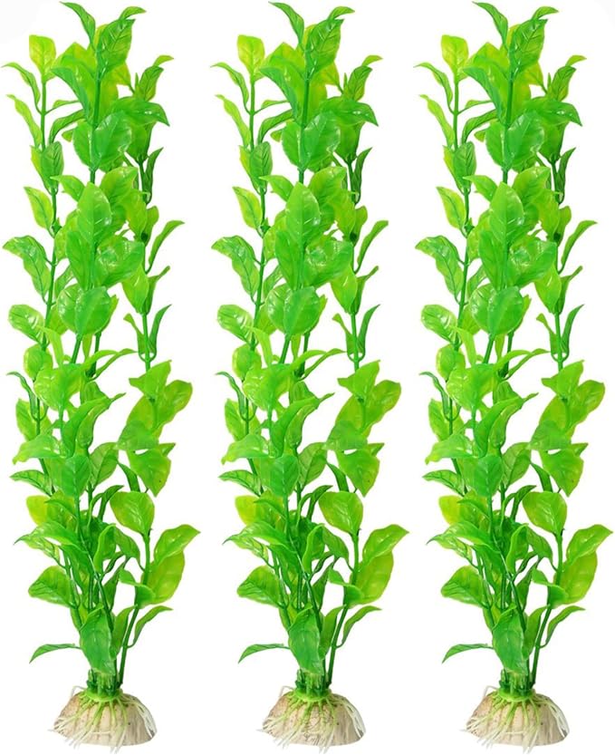 SunGrow Plastic Aquarium Plant Set, Resin Aquarium Decor, Tall Artificial Aquarium Fake Plants, Fish Tank Decorations for Tropical Fish, Plastic Plants for Goldfish, Fish Tank Accessories, 3 Pcs
