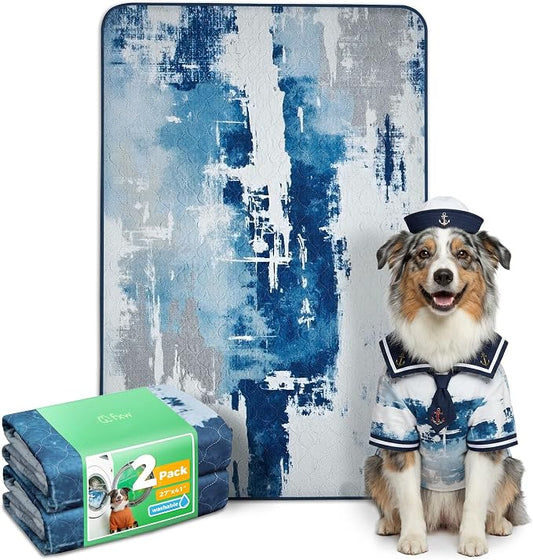 FXW Washable Pee Pads for Dogs, Puppy Pads with Super Absorbent, Specifically Designed for 42inch Cages, 27" x 41" Rectangle, Tie-Dye Blue,2 Packs