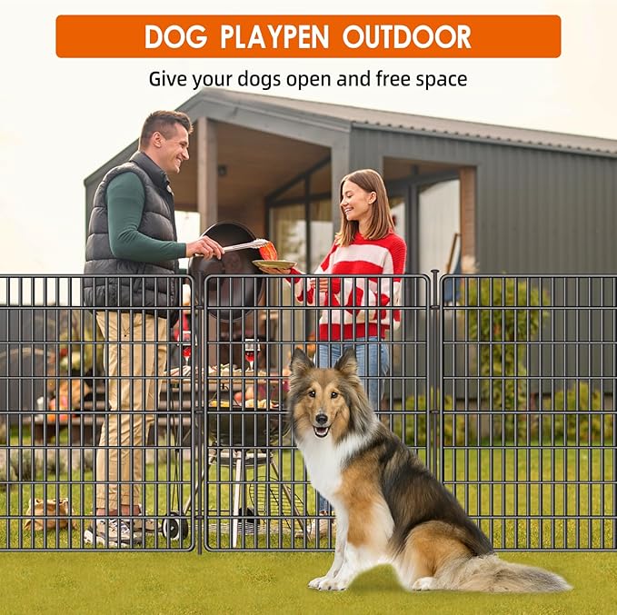10 Panels No Dig Fence with Gate, 32 in(H) X 24 ft(L) Garden Decorative Fence Animal Barrier for Dogs, Rustproof Metal Garden Edging Border for Outdoor, Yard, Patio, Black
