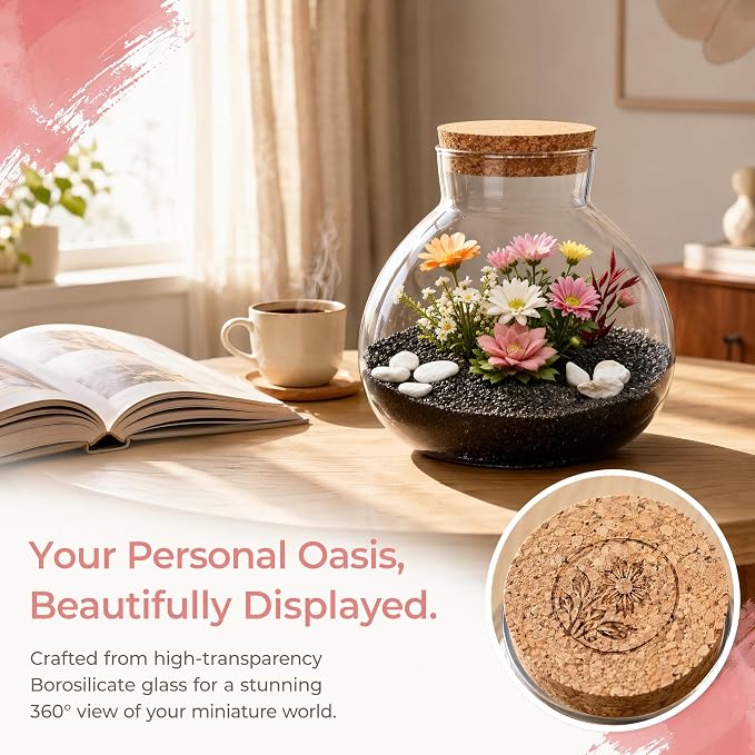 Milisten Glass Plant Terrarium with Cork Lid, 5.9x6.29In Clear Micro Landscape Terrarium Jar, Glass Fish Bowl Vase, Plant Propagation Station, Desktop Planter Container for Home Office Decor