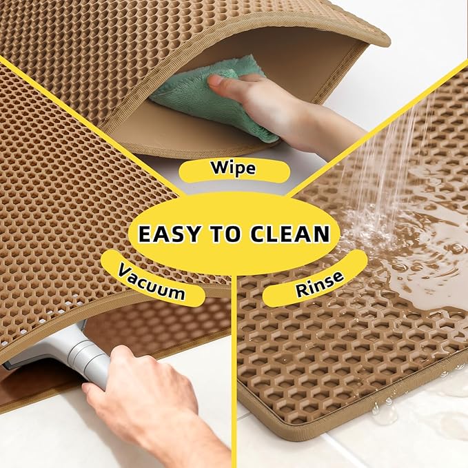 Cat Litter Mat, 30"X24" Large Double Layer Litter Trapping Mat, Waterproof/Urineproof, Easy to Clean Kitty Litter Mats for Floor, Scatter Control (Brown-1Pack)