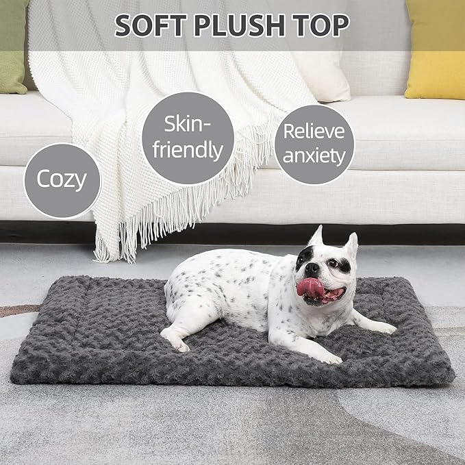 Washable Dog Bed Mat Crate Pad Soft Fluffy Pet Kennel Beds Dog Sleeping Mattress for Large Jumbo Medium Small Dogs, 42 x 28 Inch, Gray