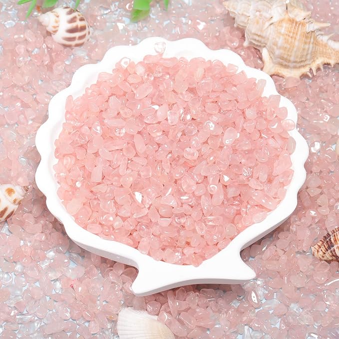 1LB Crystal Chips Stone Rose Quartz 3-5mm Mini Decorative Rock | Crushed Crystal Quartz Bulk,Irregular Polished Rocks for Fish Tank,Vases Filler,Succulent Plants Decor,Aquarium Gravel Rocks