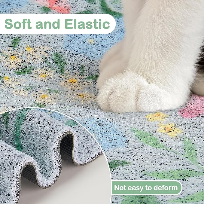 Glittme Cat Litter Mat with Non-Slip Bottom Litter Box Mat 33"X22" Litter Trapping Mat Easy to Clean Washable Cat Food Mat for Kitty,L