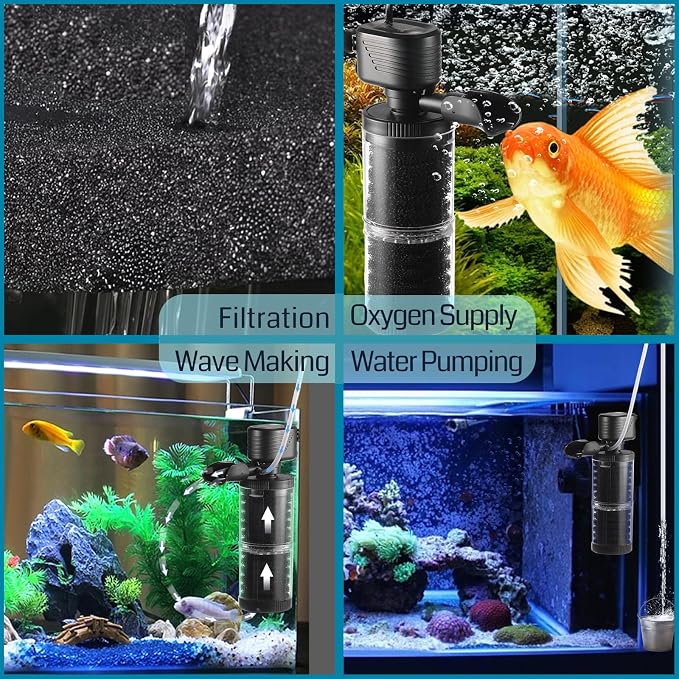 XpertMatic 15W Aquarium Filter 2 Stages 238 GPH (900L/h) | for Up to 70 Gallon Fish Tank, Submersible Internal Tank Filter and Water Pump, Power Filter for Fish Tank