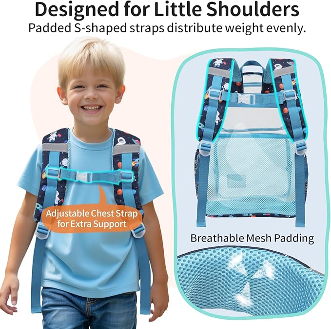 Clear Backpack for Boys, 15 Inch Heavy Duty Transparent Bookbag for Kindergarten to 2nd Grade, PVC See Through Daypack with Reflective Straps, Fits Standard Folders, Blue Space Astronauts