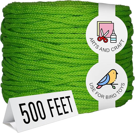 Super Bird Creations SB50028 Braided Polly Rope - Ideal for Making Bird Toys & Crafting - Hollow Polyethylene Cordage - 1/8" Diameter and 500 Meters Long - Ideal for Parrots - Vibrant Green