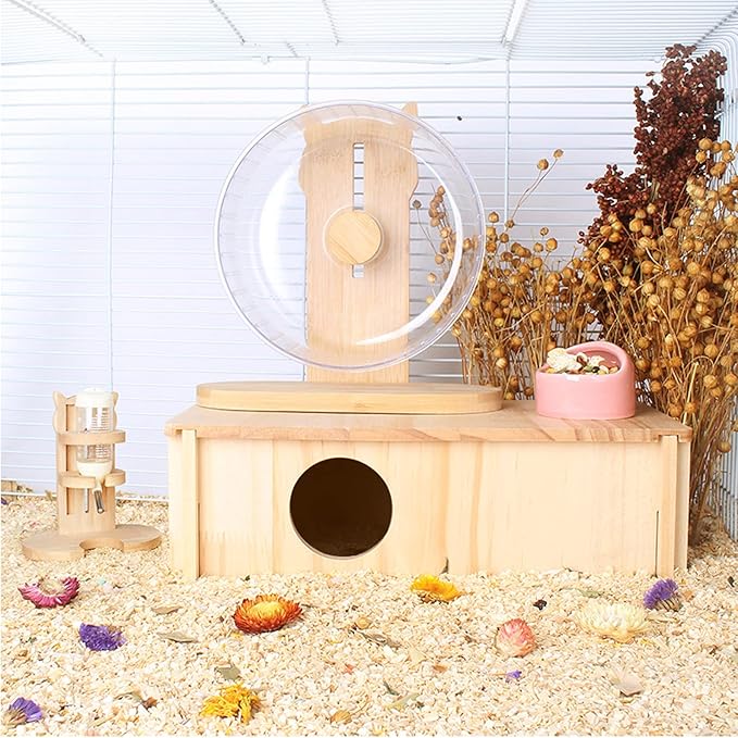 Wood House Hideout 2-Chamber Hamster Wooden Multi-Chamber Habitats Decor for Dwarf Chinchilla Mice Gerbils Mouse and Other Small Rodents