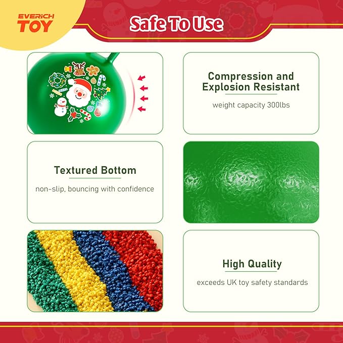 Hopper Ball for Kids 18In Sit On Bouncy Balls with Handle for Indoor Outdoor Active Play, Green Christmas Inflatable Boys Girls Gifts for 4 5 6 7 8 Years Old with Christmas Reindeer Ears