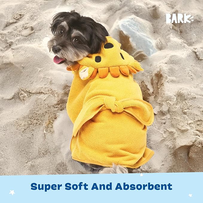 Barkbox Dog Bathrobe Fast Drying with Hook and Loop Closure & Wrap Tie Snuggle, Cute Dogs Clothes, Easy to Clean, Machine Washable, Dog Coats and Tumble Dry Low - Lion, Medium