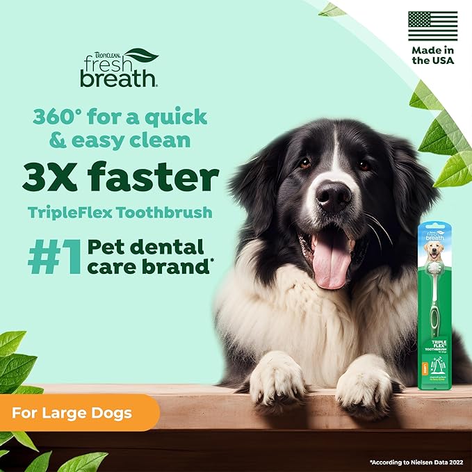 TropiClean Fresh Breath TripleFlex Toothbrush for Large Dogs | Use Toothpaste or Gel | 360-Degree Toothbrush | Complete Dental Care