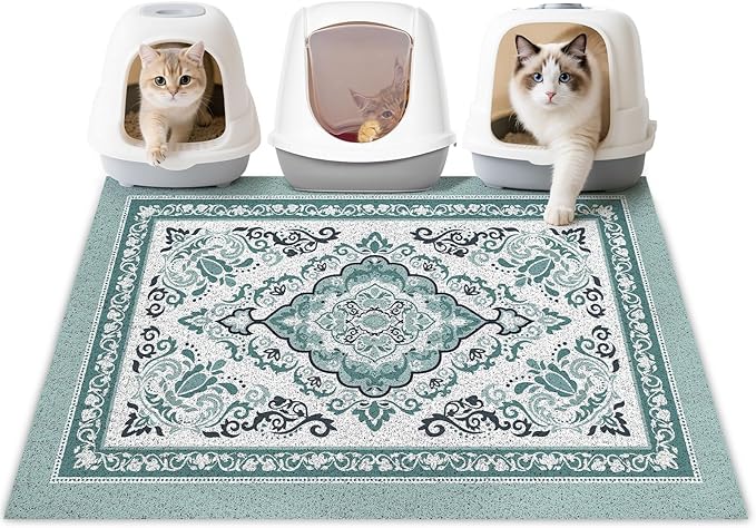 Unicorn Catcher Cat Litter Mat 40" x 30" Non-Slip Litter Box Mat Washable Litter Catcher Mat for Litter Box Indoor Food Mat Supplies Essentials, Dark Cyan