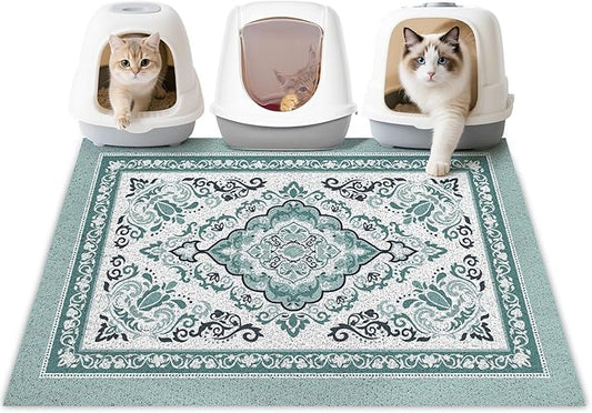 Unicorn Catcher Cat Litter Mat 40" x 30" Non-Slip Litter Box Mat Washable Litter Catcher Mat for Litter Box Indoor Food Mat Supplies Essentials, Dark Cyan
