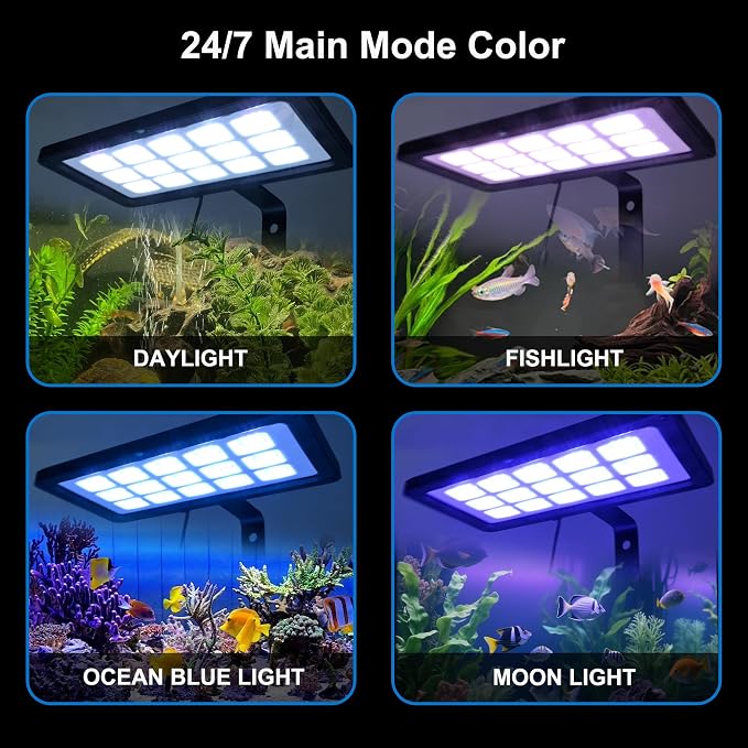 LED Aquarium Light,Fish Tank Light,Clip On Aquarium Light for Plants,24/7 Clip On Fish Tank Light with Timer for 12-29 Inch Aquarium Plant Light,Full Spectrum 38W RGBW Aquarium Lights