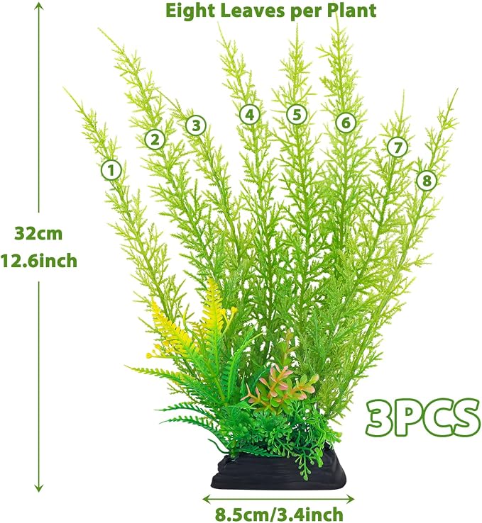 QUOZUO Fish Tank Accessories Large Plants, Green Fish Tank Decorations, Aquarium Decor Plastic Plants 3pcs