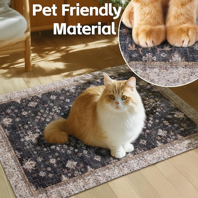 Cat Litter Mat Litter Trapping Mat, 24"x15" Waterproof Urine Proof Litter Box Mat Catcher Mat Non-Slip Washable for Kitty Kitten, Black