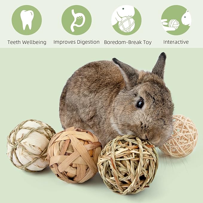 andwe Small Animals Play Balls Rolling Chew Toys & Gnawing Treats for Rabbits Guinea Pigs Chinchilla Bunny Degus - Pet Cage Entertainment Accessories