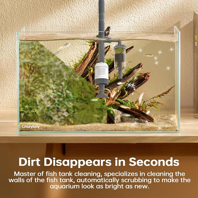 Crazyboy Fish Tank Vacuum - 6-in-1 Automatic Removable Vacuum Electric Tool Aquarium Gravel Cleaner 30W Strong Suction Electric Cleane.(White-504)