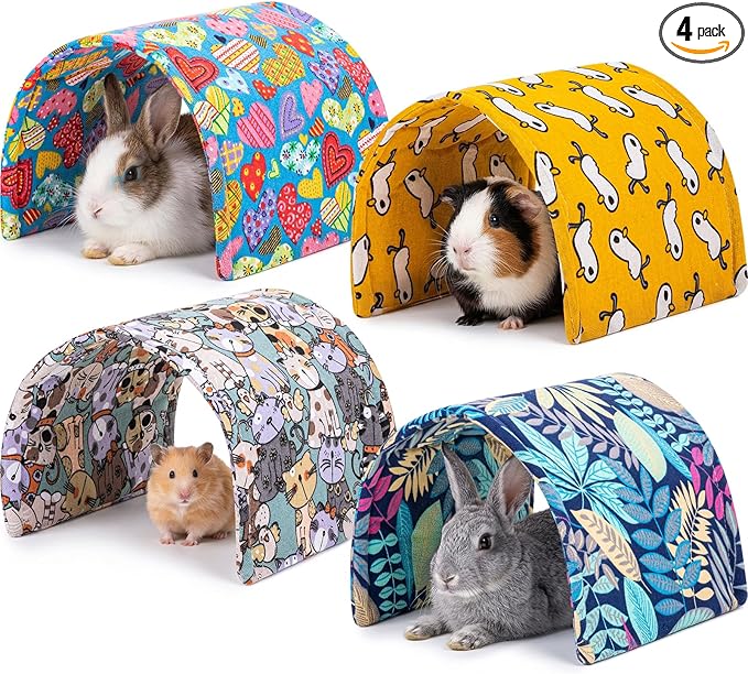 BreezeHug 4 Pcs Guinea Pig Tunnel Foldable Rabbit Hideout Washable and Soft Bunny Hide House Ferret Tunnel Toys Cage Accessories for Small Animal Hamster Hedgehogs Chinchilla(Vivid Mix)