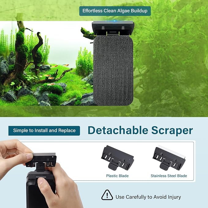 hygger Aquarium Magnetic Glass Clean Tool, Algae Scraper for 0.2-0.6 Inch Thick Fish Tank Floating Scrubber Brush with Two Detachable Blades (M)