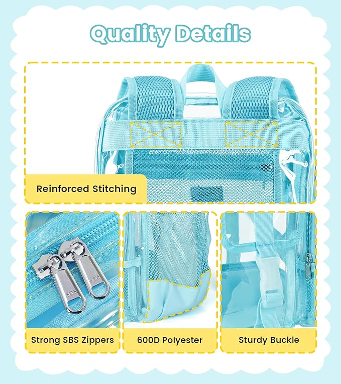 Vorspack Clear Backpack - Heavy Duty Transparent Bookbag for Adults Large See Through backpacks for Work, College, Travel - Sky Blue