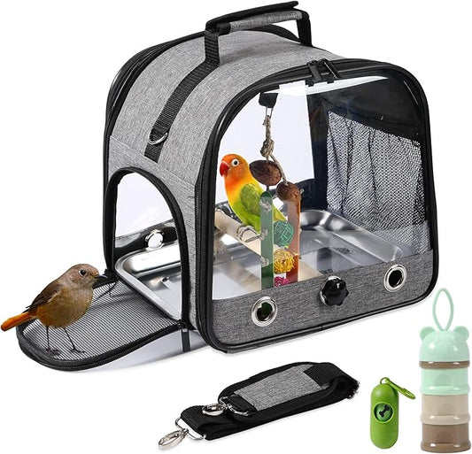 Bird Carrier Bag Bird Travel Cage with Stand, Small Bird Carrier for Parrot, Portable Bird Carrier Travel Bag, Pet Transparent Breathable Travel Cage