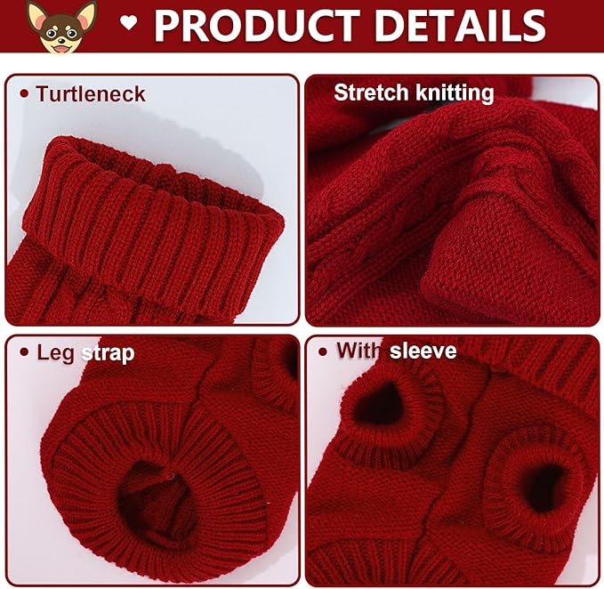 2 Pack Dog Sweaters for Small Dogs, Chihuahua Yorkie Sweater, Puppy Clothes Winter Warm Pullover Clothing, Pet Cat Cold Weather Puppy Cold Outfits