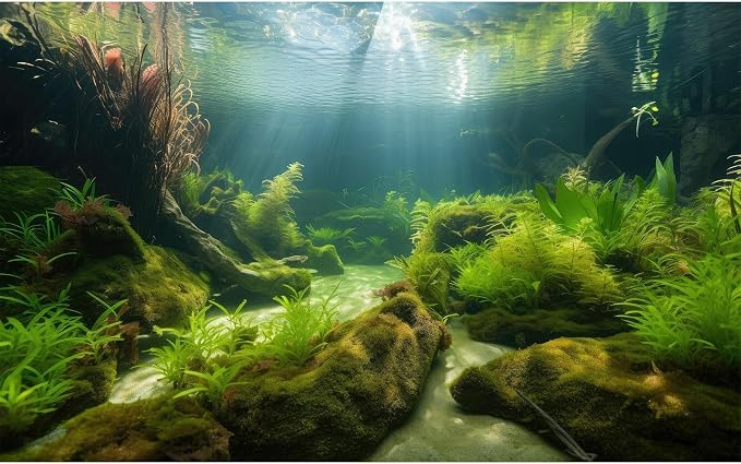 Ocean Floor Fish Tank Background Underwater Stone Aquarium Background Under Water Background Cave Sunlight Fish Tank Backdrop Decoration Aquarium Backdrop Durable Vinyl 72x18in